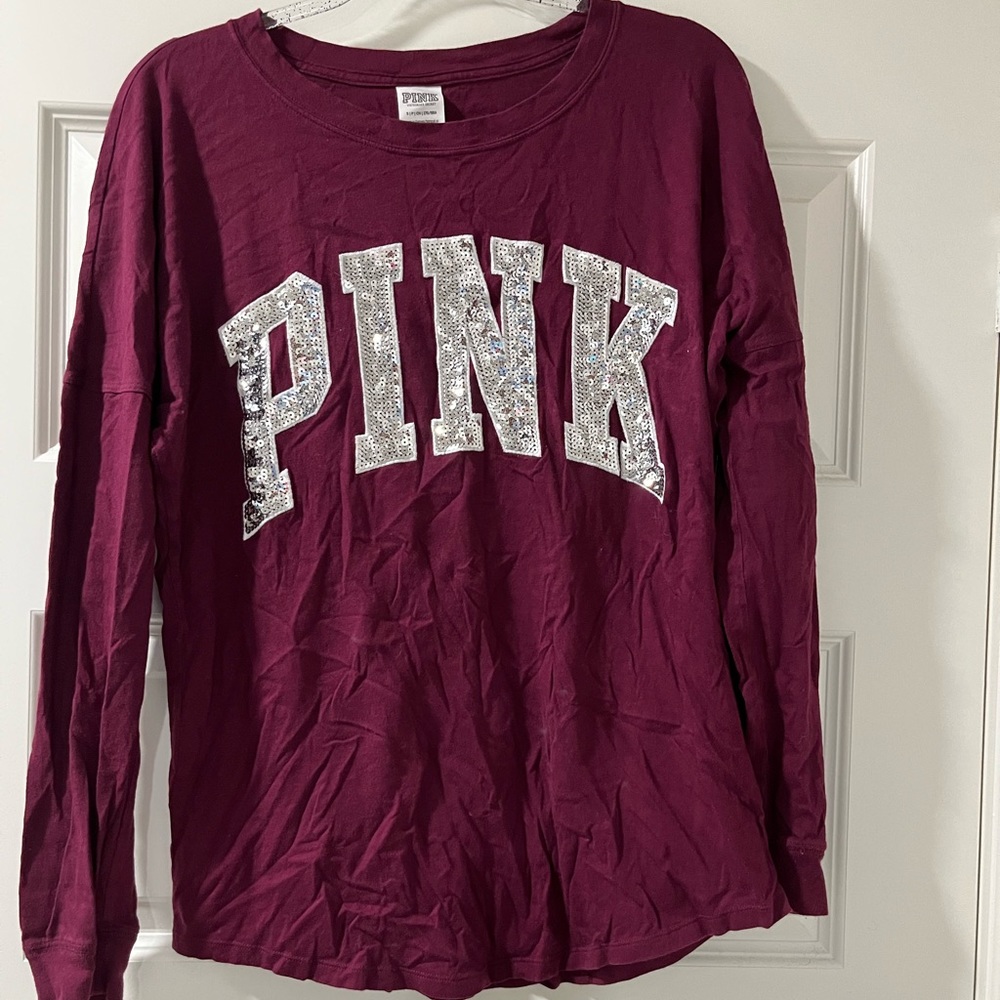 Women’s Pink Victoria Secret Burgundy long sleeve t-shirt.